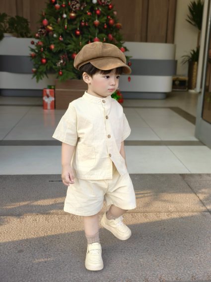 Bộ áo kèm quần Cream Duo chất vải cotton nhẹ nhàng dành cho bé trai và bé gái