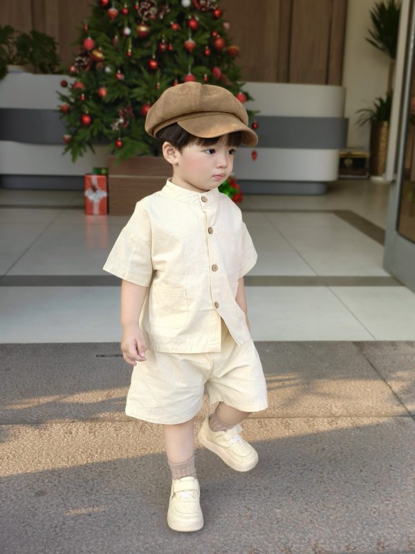 Bộ áo kèm quần Cream Duo chất vải cotton nhẹ nhàng dành cho bé trai và bé gái