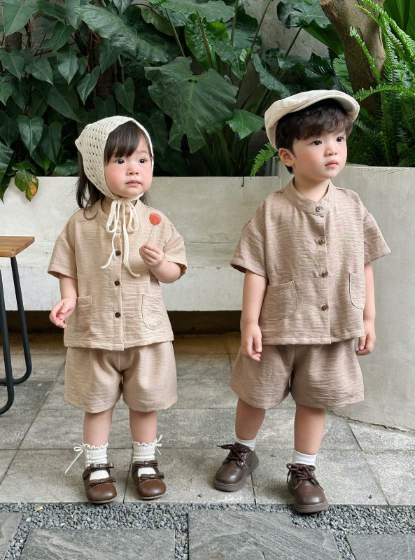 Bộ áo kèm quần Warm Tone phiên bản Premium chất vải tơ vân mây nhẹ nhàng dành cho bé trai và bé gái